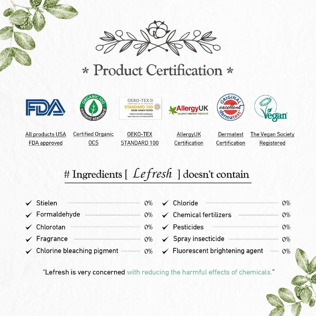 Lefresh Certified Organic Cotton Sanitary Pads with Wings 13", Overnight, 32 Count (8pcs, 4 Packs) - Healthy Pure Natural Menstrual Pads for Women All Night Protection: Health & Personal Care
