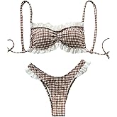 Verdusa Women's 2 Piece Gingham Bikini Set Ruffle Eyelet High Cut Swimsuits Vacation Outfits
