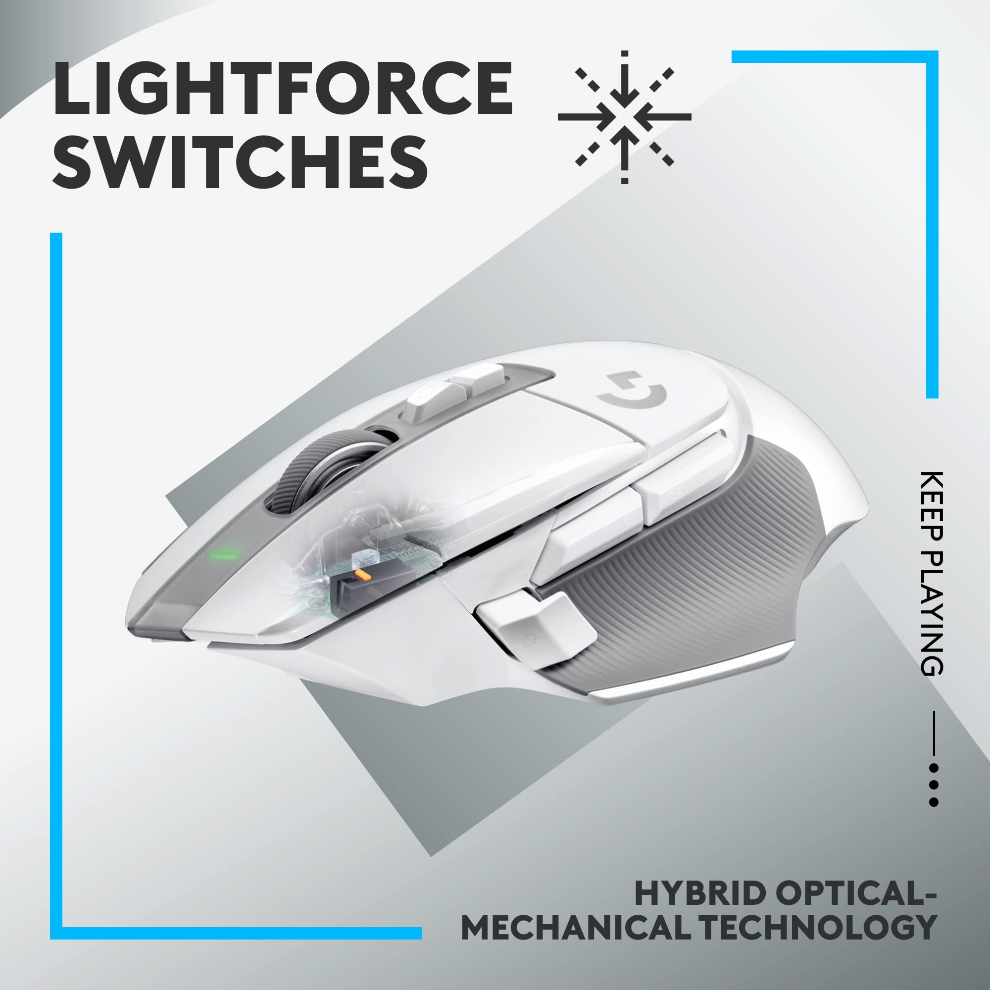 Logitech G502 X Lightspeed Wireless Gaming Mouse - LIGHTFORCE hybrid optical-mechanical switches, HERO 25K gaming sensor, compatible with PC - macOS/Windows - White