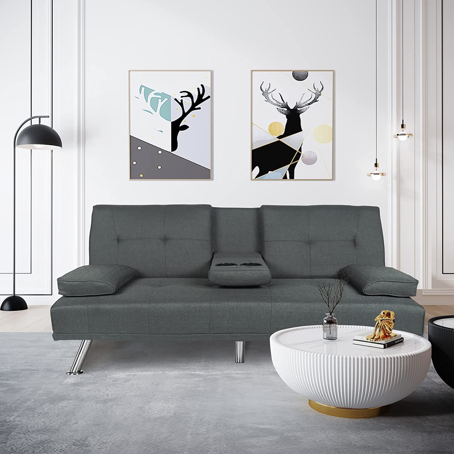 ERYE Linen Upholstered Futon Sofa Loveseat