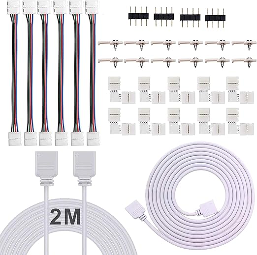 tira de luces led conector incluye angulo recto conectores 2 metros ligero cable de extension 10mm puentes de tira 4 pin masculino conectores