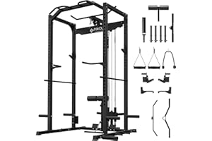 Mikolo Power Cage, Power Rack with LAT Pulldown, 1200 Pounds Capacity Workout Cage with More Training Attachments, Squat Rack for Home Gym, F4 Versions