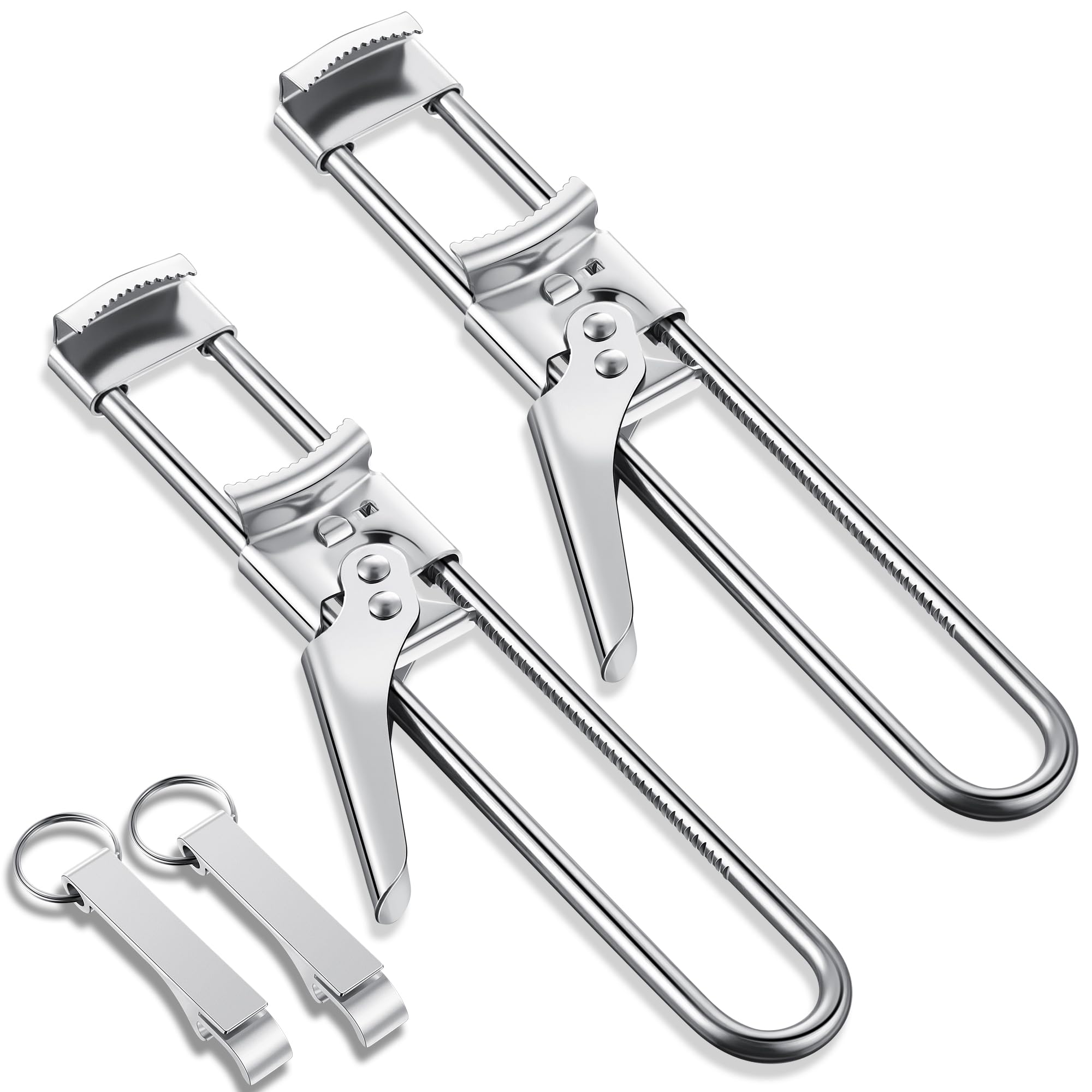 Photo 1 of 2PCS Adjustable Stainless Steel Jar Opener & 2PCS Keychain Bottle Cap Opener, Jar Openers for Seniors, Arthritis, Men, Kids, Weak Hands, Gripper Tight Lid Kitchen Gadgets