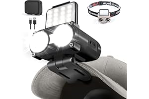 Hopedone LED Hard Hat Light, 800Lumens Rechargeable Dimmable Clip on Cap Lights, 180°Adjustable Hands Free Hat Flashlight Headlamp Waterproof for Running, Camping, Hunting, Cycling (Black)