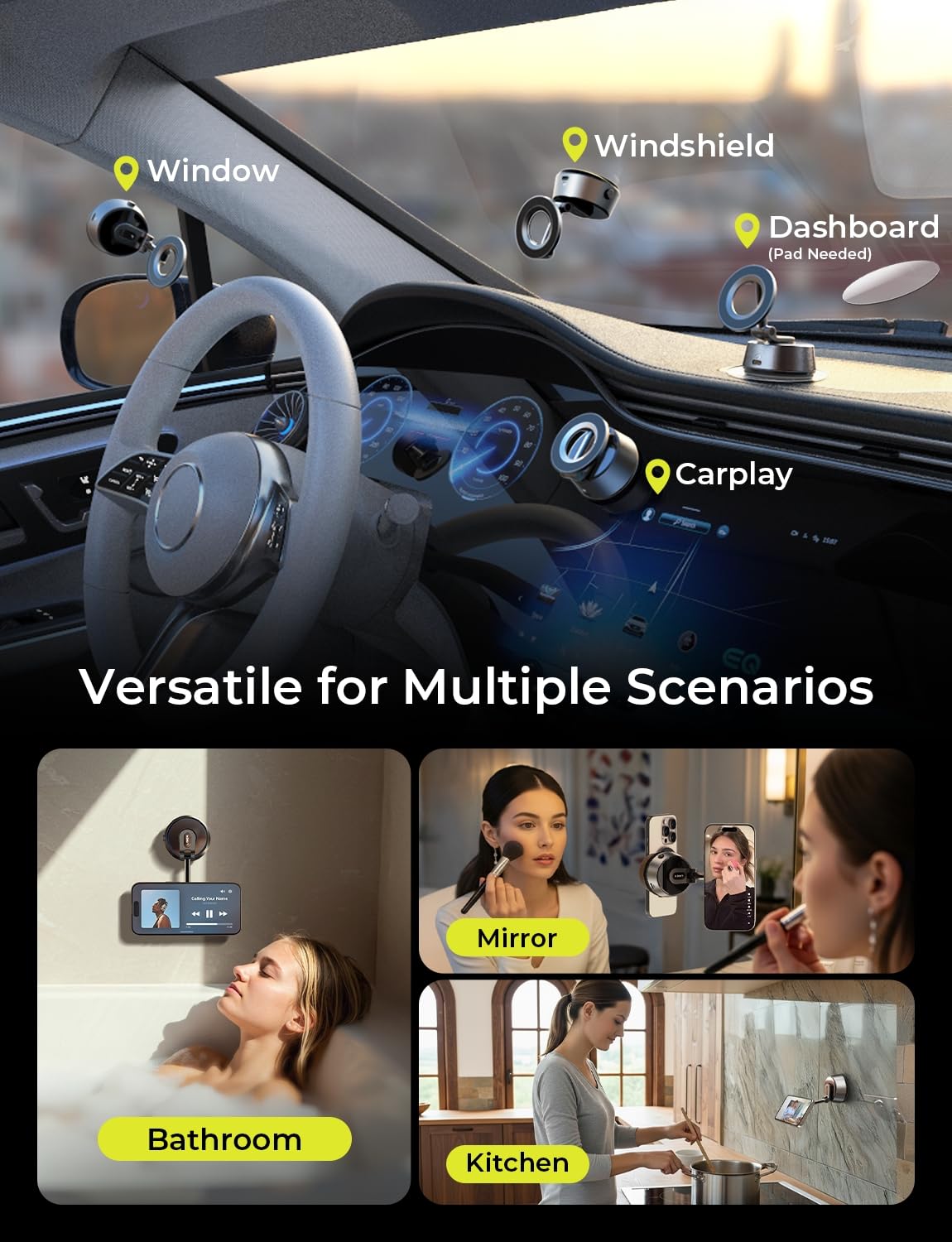 LISEN for iPhone 17 Pro Max Vacuum Magnetic Phone Holder 360 Adjustable Electric Content Creator SuctionPro Phone Holder MagSafe Suction Cup Car Phone Mount fit Video Recording for iPhone 16 15 14 13