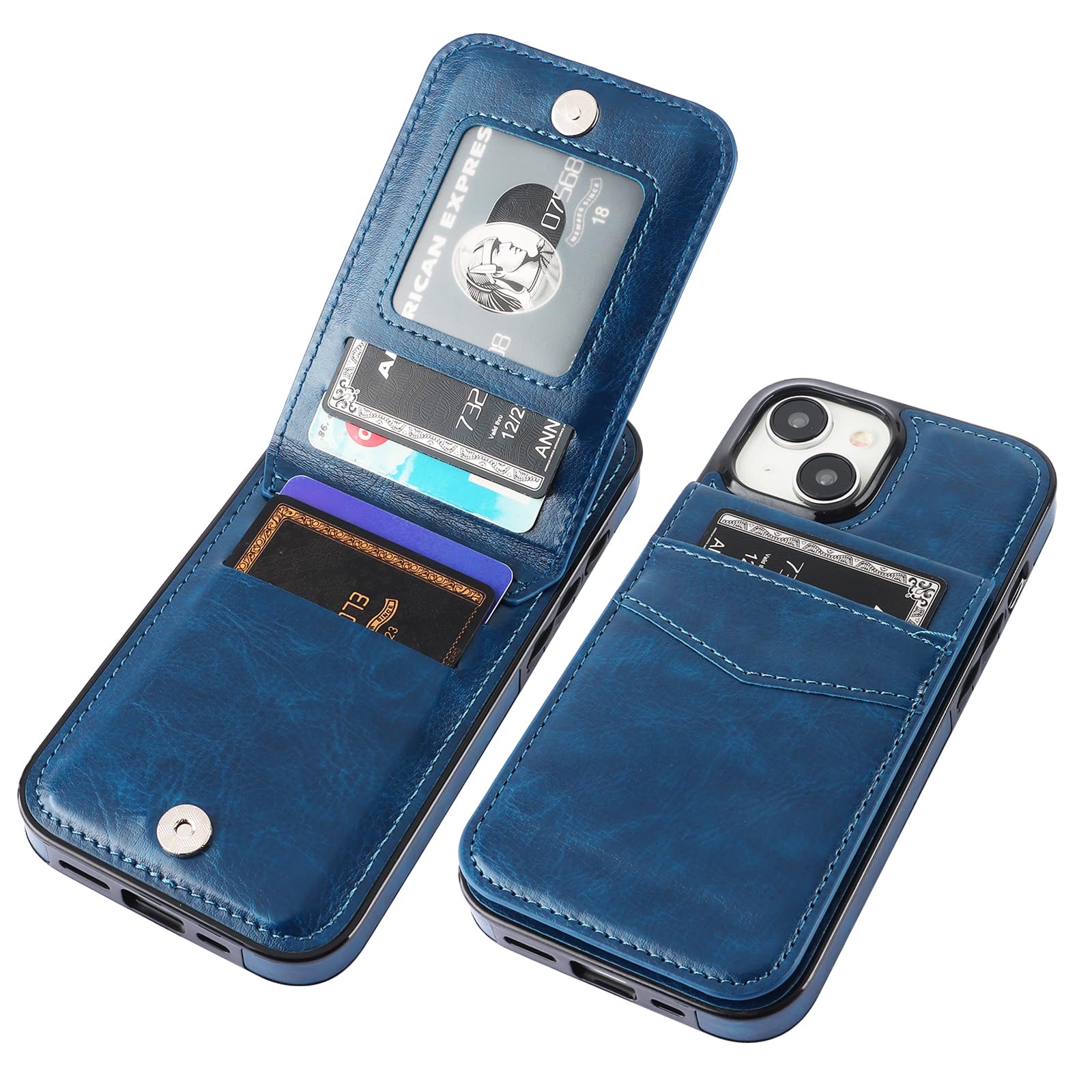 KIHUWEY Compatible with 15 Case Wallet with Credit Card Holder, Flip Premium Leather Magnetic Clasp Kickstand Heavy Duty Protective Cover for 15 6.1 Inch (Blue)