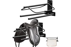 Paterr 2 Pcs Saddle Rack Wall Mount Saddle Stand Pad Rack Horse Tack Storage for English Western Horses Blanket Stall Supplies Accessories(Black,Two Bar)