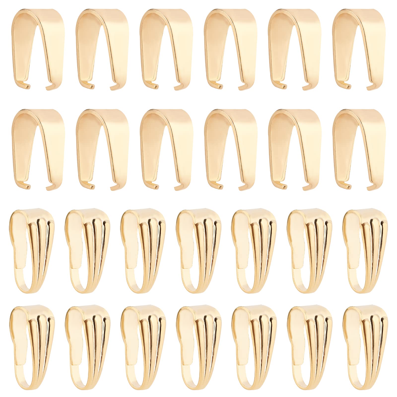 DICOSMETIC 200Pcs 2 Styles Snap on Bails Stainless Steel Pinch Clip Bails Pendant Clasps Golden Dangle Charms Connectors Clasps for Necklace Jewellry Making and DIY Craft