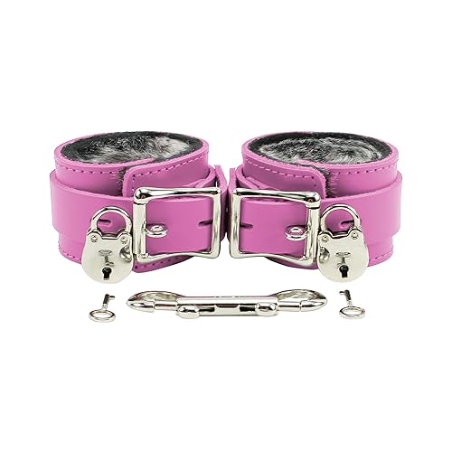 VP Leather Abigail Combo Wrist and Ankle Cuffs, Premium Latigo Leather and Soft Chinchilla Faux Fur Lining, Adjustable Cuffs, Bondage BDSM Kit Restraints, Sex Toys for Men Women and Couples, Pink in VP Leather Abigail Combo Wrist and Ankle Cuffs, Premium Latigo Leather and Soft Chinchilla Faux Fur Lining, Adjustable Cuffs, Bondage BDSM Kit Restraints, Sex Toys for Men Women and Couples, Pink in