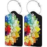 Set of 2 Luggage Tag with Full Back Privacy Name ID Card Stainless Steel Loop Suitcase Labels Identifiers PU Leather Baggage 