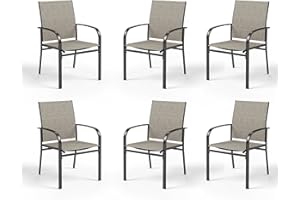 HERA'S HOUSE Patio Dining Chairs Set of 6, 36" Textilene Fabric Outdoor Chair with Wrought Iron Metal Frame Support 350lbs for Lawn Garden Backyard Kitchen, Brown