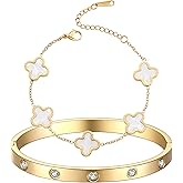 GIRGBE Gold Bracelets for Women Gold Bangles for Women Clover Bracelets Lucky Four Leaf Link Bracelets Gold Bracelets Stack Set Jewelry Gifts Trendy for Women