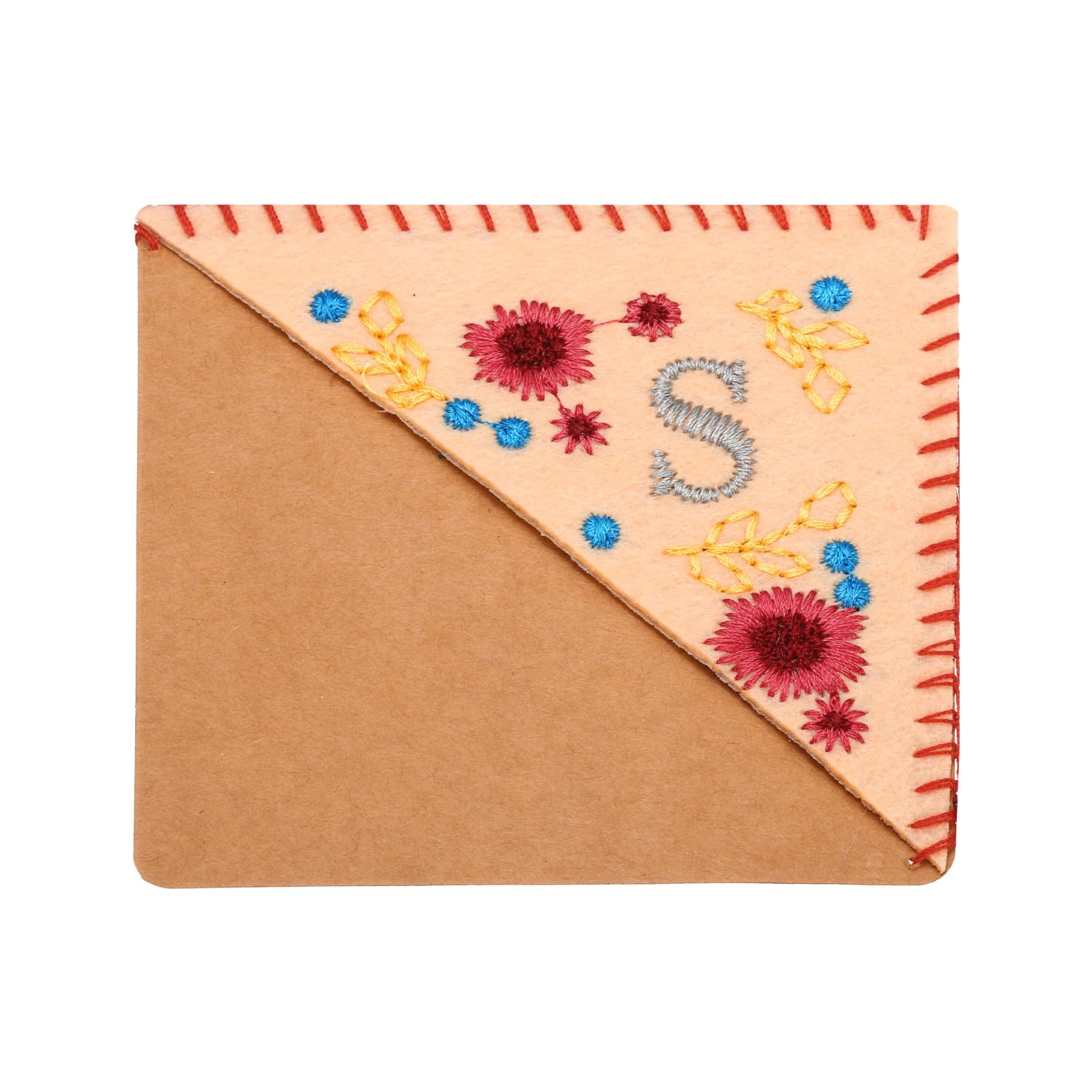 PATIKIL Personalized Embroidered Corner Bookmark, Cute Flower Felt Stitched Triangle Handmade Book Page Mark for Women Men Book Lover Teacher, Pink, Letter S