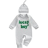 KtwHarnu Newborn Baby Boy St Patricks Day Outfit Lucky Boy Embroidery Waffle Knit Romper Jumpsuit Long Sleeve Bodysuit Hat