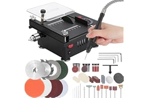 Healthible Mini Table Saw, Multi-functional Portable Adjustable | Cutting | Sanding | Engraving | All-in-One Machine, Precision Handmade Table Saw, 4 Types of Blades, 7 Levels of Speed Adjustment