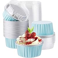 Aluminum Cups with Lids, Eusoar 50pcs 5oz 125ml Aluminum Foil Muffin Liners Cups with Lids, Aluminum Cupcake liners…