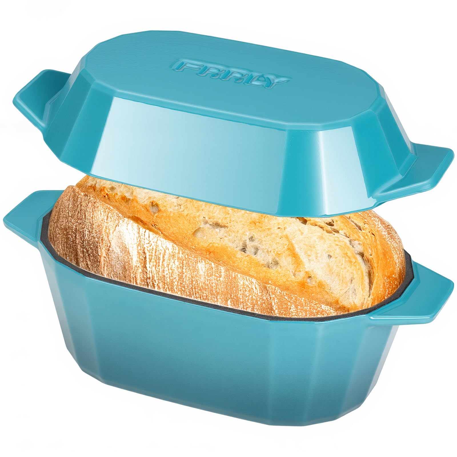 Photo 1 of **EXTERIOR CHIPPED** Enameled Cast Iron Dutch Oven for Bread Baking – 3QT Oval Round Heavy Duty Bread Pan with Lid, Non-Stick Ceramic Coating,Loaf Cast Iron Bread Oven for Sourdough, Baking, Roasting, Braising, Stovetop & Oven Safe