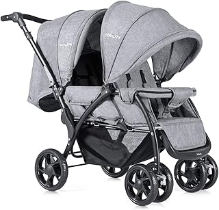 COSTWAY Geschwisterwagen Zwillingswagen Zwillingsbuggy Kinderwagen Baby Reisebuggy faltbar grau