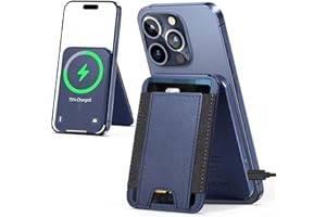 WIRELESS FUTURE CHARGER for Magsafe Wallet Stand, 15W Magnetic Wireless Charging Stand for iPhone 15/14/13/12 Series, Vegan Leather, Fit 6 Cards, RFID Blocking, USB-C Inlet, Not Power Bank, Blue & Black