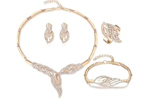 FUNOJOY Womens Luxury Africa Dubai 18k Gold Plated Jewelry Sets Wedding Rhinestone Crystal Bib Statement Necklace Earrings Set for Brides Party Prom