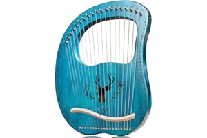 TIENCLEF Lyre Harp 19 Metal String Ancient Greece Style Mango Shaped Deer Pattern Box Type Lyra Harp with Tuning Wrench and Instruction Guide for Adult kids and Beginner (Blue)