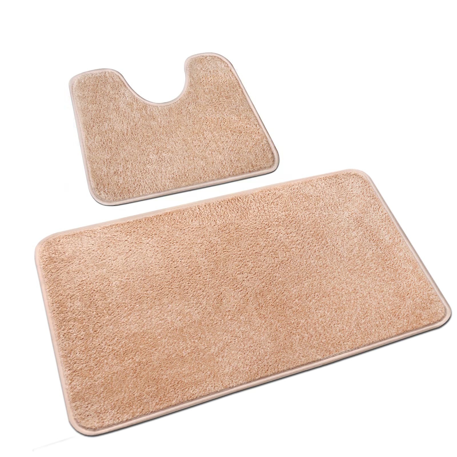 Rururug 2-Piece Bathroom Rug Set, Soft Microfibre Bathroom Mat and Toilet Rug with Cut-Out, Non-Slip Bath Mat, Washable, Beige, 50 x 80 cm + 50 x 40 cm — image 1