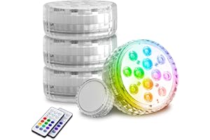 BYQIYE Underwater LED Light, Submersible Pool Light with 16 RGB Color Changing, IP68 Waterproof, RF Remote, Battery Operated Shower Light for Pool/Pond/Bath/Spa/Hot Tub/Vase/Aquarium/Party Decoration (4)