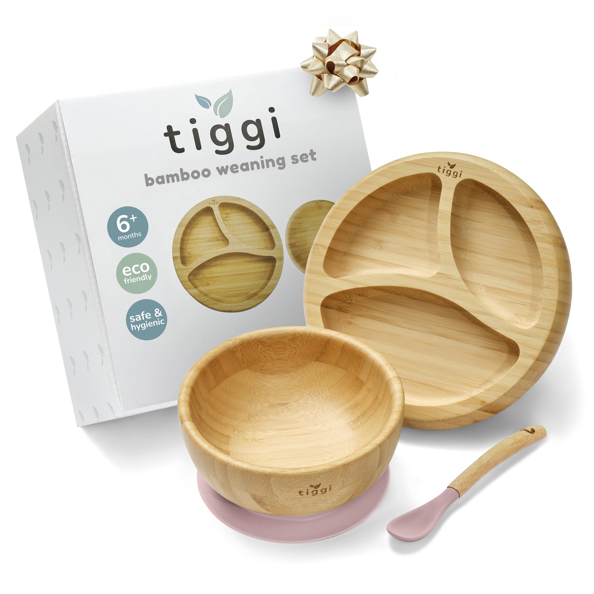 Baby Weaning Set by Tiggi, Baby Feeding Set, Complete with Suction Plate and Baby Bowls for Weaning, Toddler Plates and Bowls Sets, Baby Weaning Essentials for Mess-Free Baby Led Weaning (Dusky Pink)