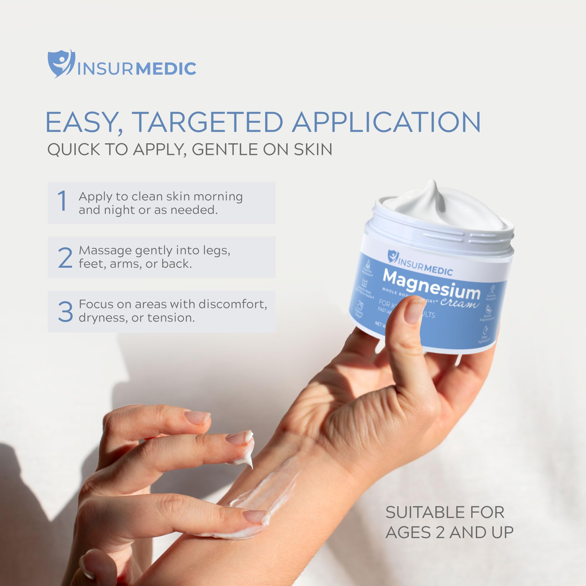InsurMedic Magnesium Cream for Neuropathy - Nerve Muscle Cramps & Body Pain Support Topical Lotion for Kids Adults - Relaxing Calming Nighttime Rub with Lavender Shea butter for Legs Feet Back