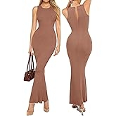 Popilush Shapewear Dress Built in Bra Bodycon Shaper Dress 9 in 1 Crew Neck Sleeveless Maxi Formal Dresses with Zipper