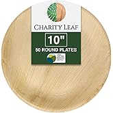 Charity Leaf Disposable Palm Leaf 10" Round Plates (50 pieces) Bamboo Like Serving Platters, Disposable Boards, Eco-Friendly Dinnerware For Weddings, Catering, Events