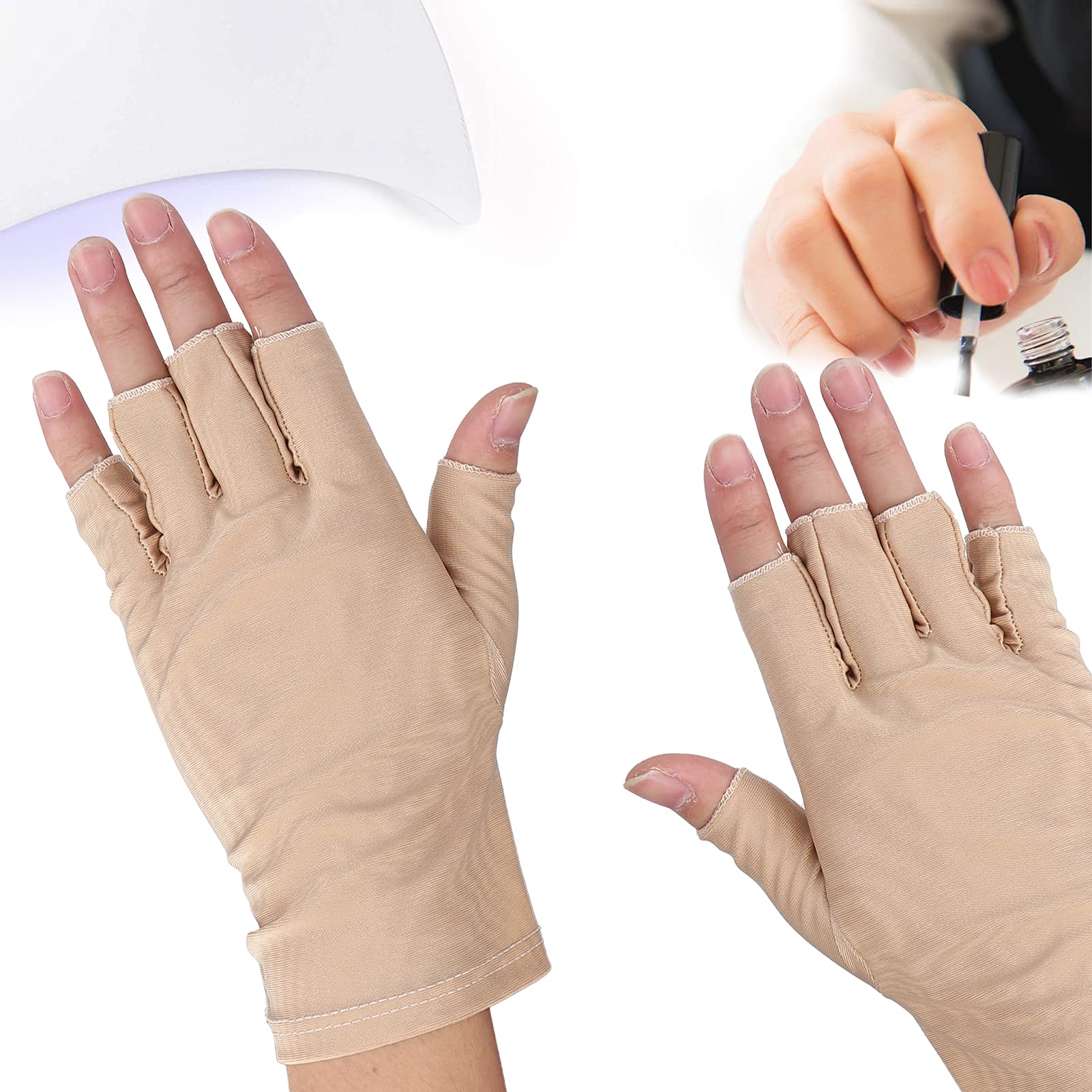 UV Glove for Nail Lamp Professional Fiber Cotton Anti UV Gloves Nail Art UV Shield Gloves Manicure Tool from UV Harm Sunburn Home Outdoor Use(Beige)