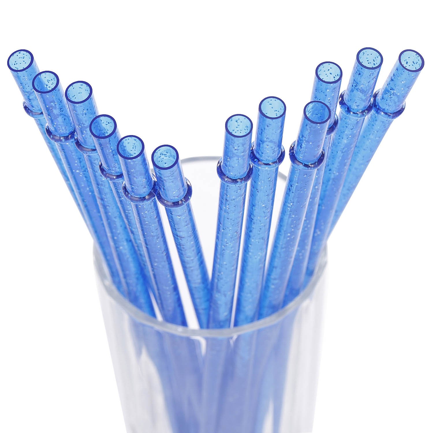 DAKOUFISH 9 Inch Reusable Plastic Glitter Sparkle Drinking Straws,BPA-Free,for 16oz 20oz Tumblers/Jars,12 Straws with One Cleaning Brush(9inch,Blue)