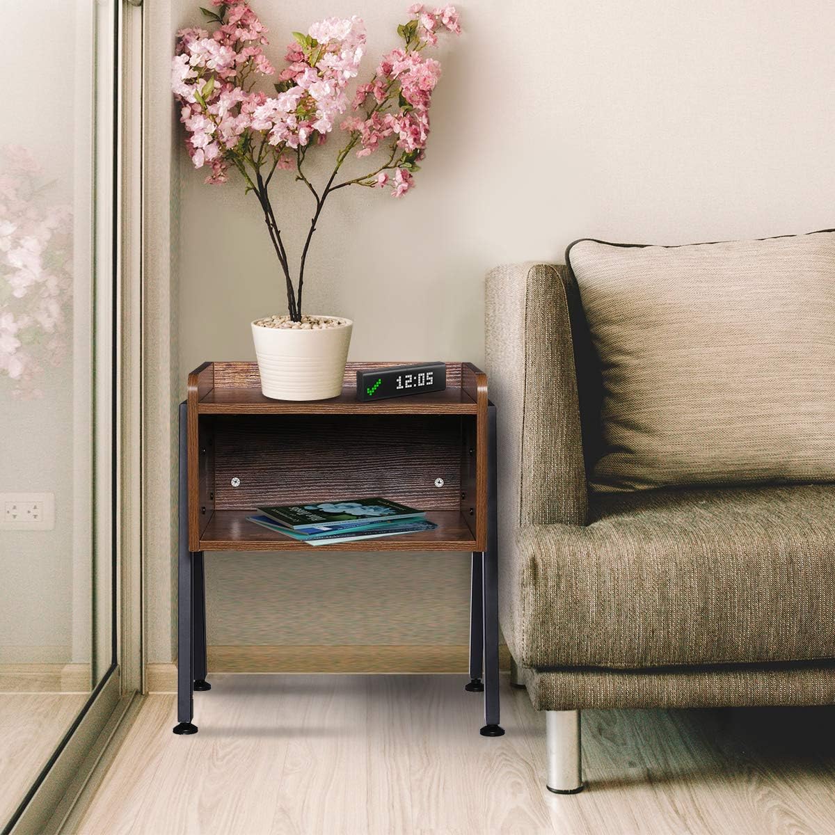 KingSo Industrial Nightstand End Table Stackable Side Table Night Stands for Bedrooms Cabinet for Storage Sofa Bed Side Table for Small Spaces Wook Look Accent Furniture with Metal Frame: Kitchen & Dining