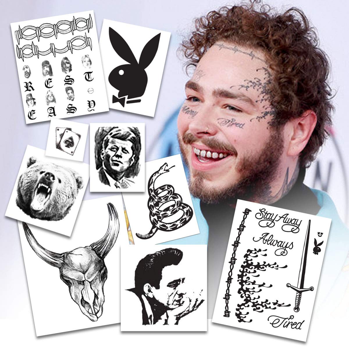 Buy BONUS PACK Post Malone Temporary Tattoos Includes FACE, HANDS & ARM Tattoos REALISTIC