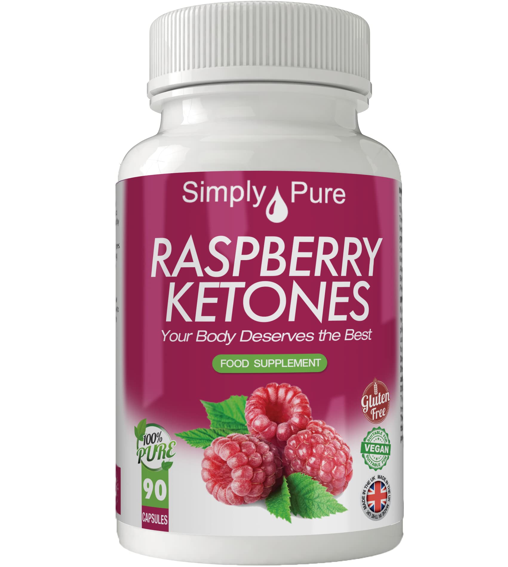 Simply Pure Raspberry Ketones | Weight Loss Support | 500mg Concentrate (Equivalent to 5000mg Active Ingredient) Capsules x 90 | Gluten Free | GM Free | Vegan