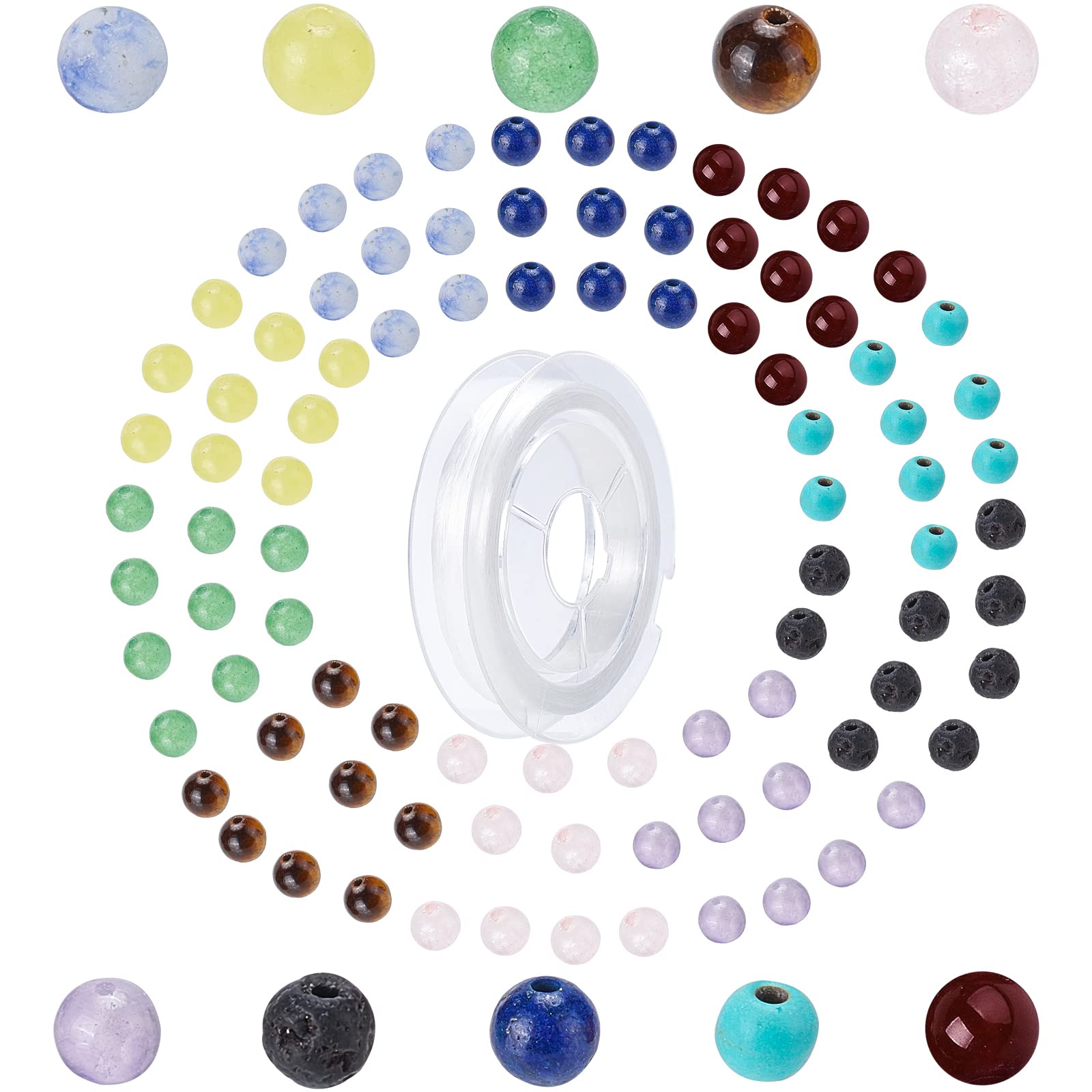 SUNNYCLUE 1 Box 400Pcs 4mm 7 Chakra Natural Stone Beads Round Genuine Stone Beading Kit Semi Precious Gemstone Loose Spacer Bead with Elastic Thread for Adults DIY Jewellery Bracelet Necklace Making