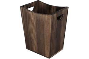 SEHERTIWY Wood Trash Can, Farmhouse Wastebasket Bin for Bathroom, Office, Bedroom, Living Room, Small Square Rustic Garbage Container (Wood-Brown)