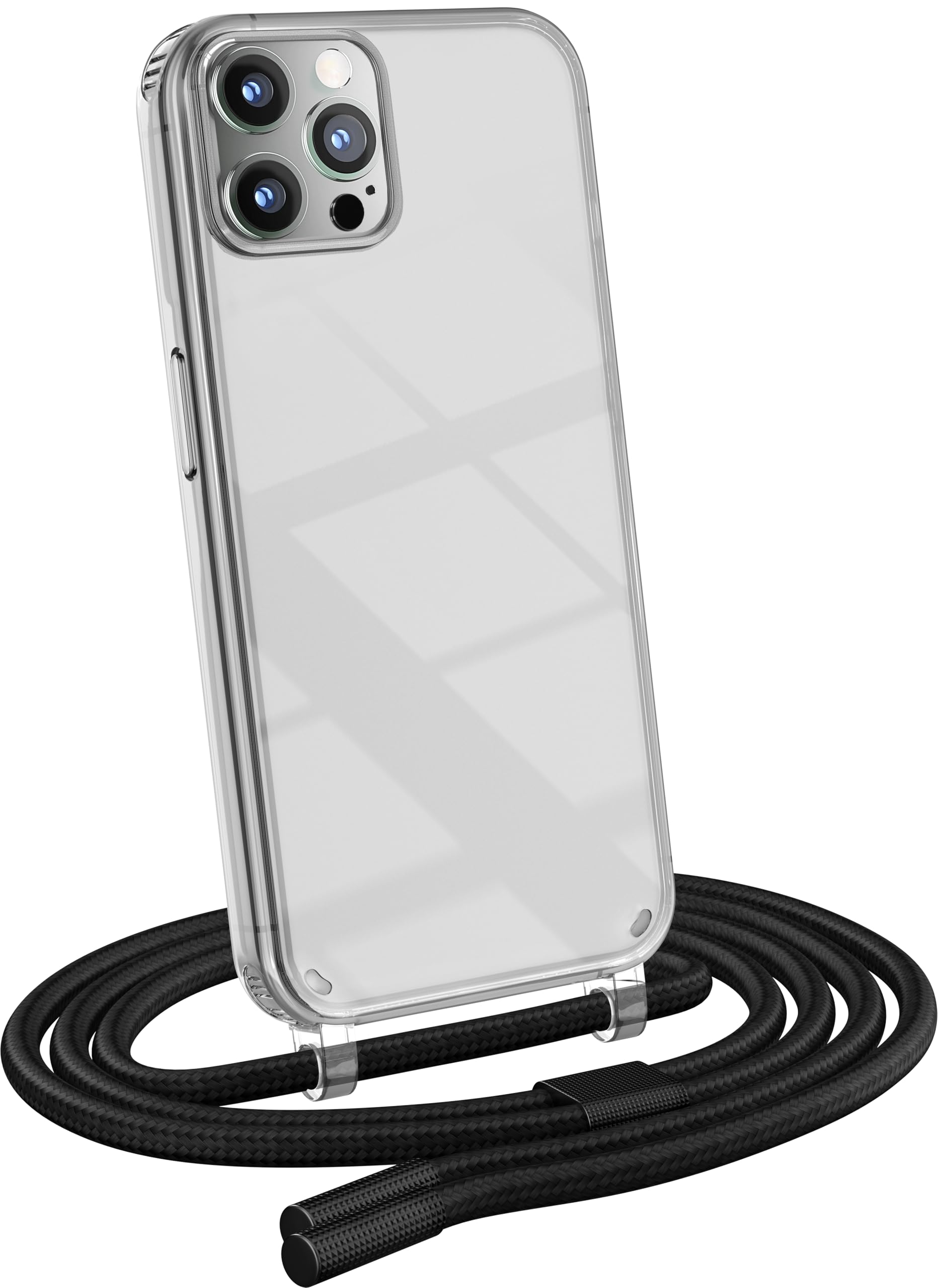 MyGadget Strap Case for Apple iPhone 12 Pro Max - [ with removable Cord ] Crossbody Phone Hard Cover - Case with Neck Holder - Lanyard Carrier with Rope in Black