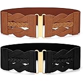 SANSTHS Vintage Stretchy Belt for Women, Womens Wide Elastic Belts for Dresses Coats, Fashion Womens Belts with Gold Buckle