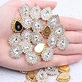30 Pcs Sew On Rhinestone 7x10mm Tear Drop Flatback Crystal Glass Metal Gold Setting Gems for Wedding Clothes Dress Jeans Crafts Decoration (11 White)