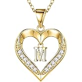 Turandoss Heart Initial Necklaces for Women - Dainty 14K Gold Plated CZ Heart Pendant Necklace with Tiny Letter A-Z, Non Tarnish Waterproof Trendy Jewelry Gifts for Mom Wife Girlfriend