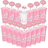 Yungyan 16 Packs Bridesmaid Plastic Tumbler with Lids Straw 24 oz I Do Crew Team Bride Bachelorette Party Cups Pink Reusable Tumblers Mug for Bridal Party Proposal Gifts Wedding Engagement