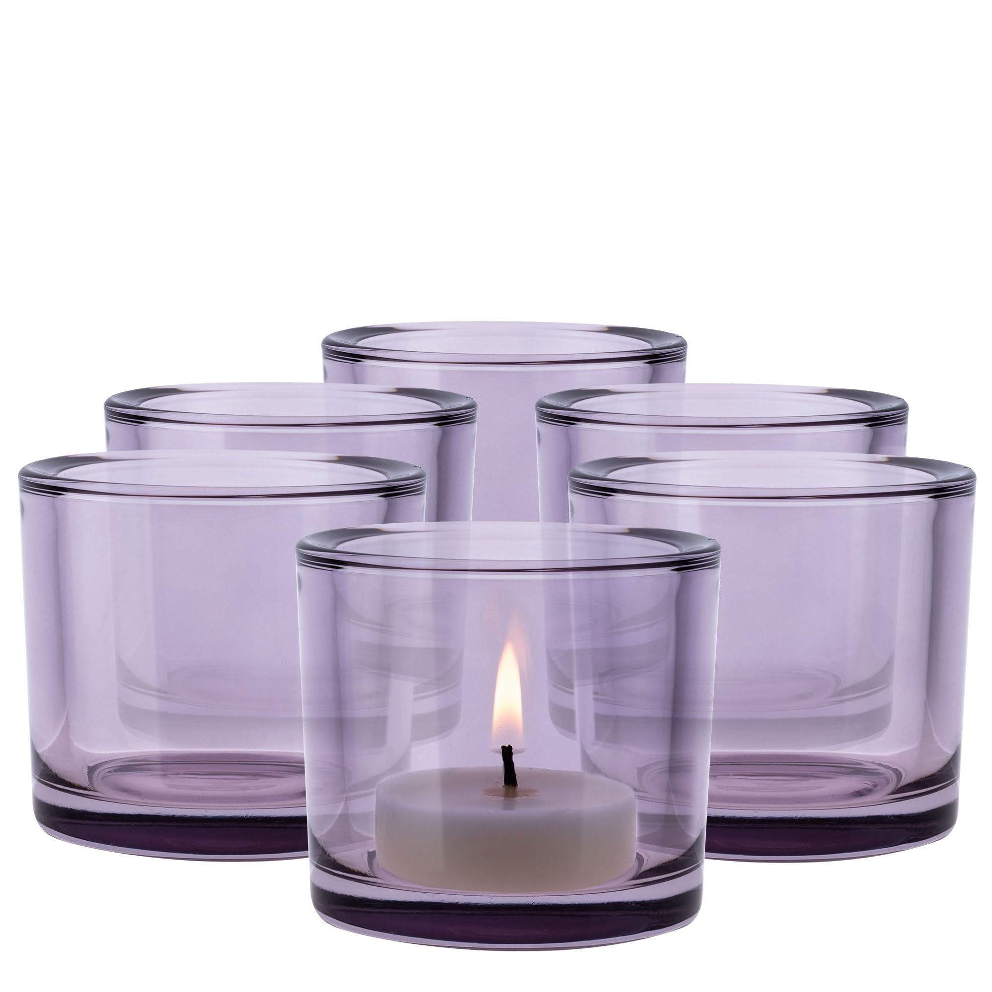 Trend For Home 6 Glass Tealight Holders H: 8 cm Ø 9 cm Candle Jars for Candle Making Round Purple Candle Holder Tealight Candle Holders for Living Room Tea Light Holder, 250 ml, Luna