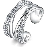 Ganquya Sterling Silver gold-plated Rings for Women Thumb Rings Open Adjustable Knuckle Rings for Women Minimalist Cross Line Band Rings with Cubic Zirconia