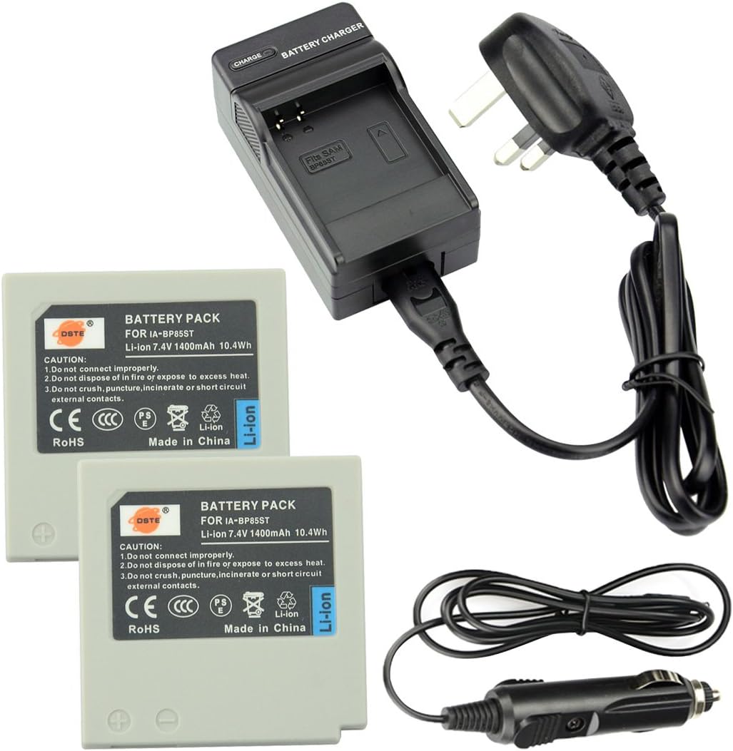 DSTE 2pcs IA-BP85ST Li-ion Battery + Charger DC50U Compatible for Samsung BP85ST, IA-BP85NF, HMX-H105, HMX-H106, SC-HMX10