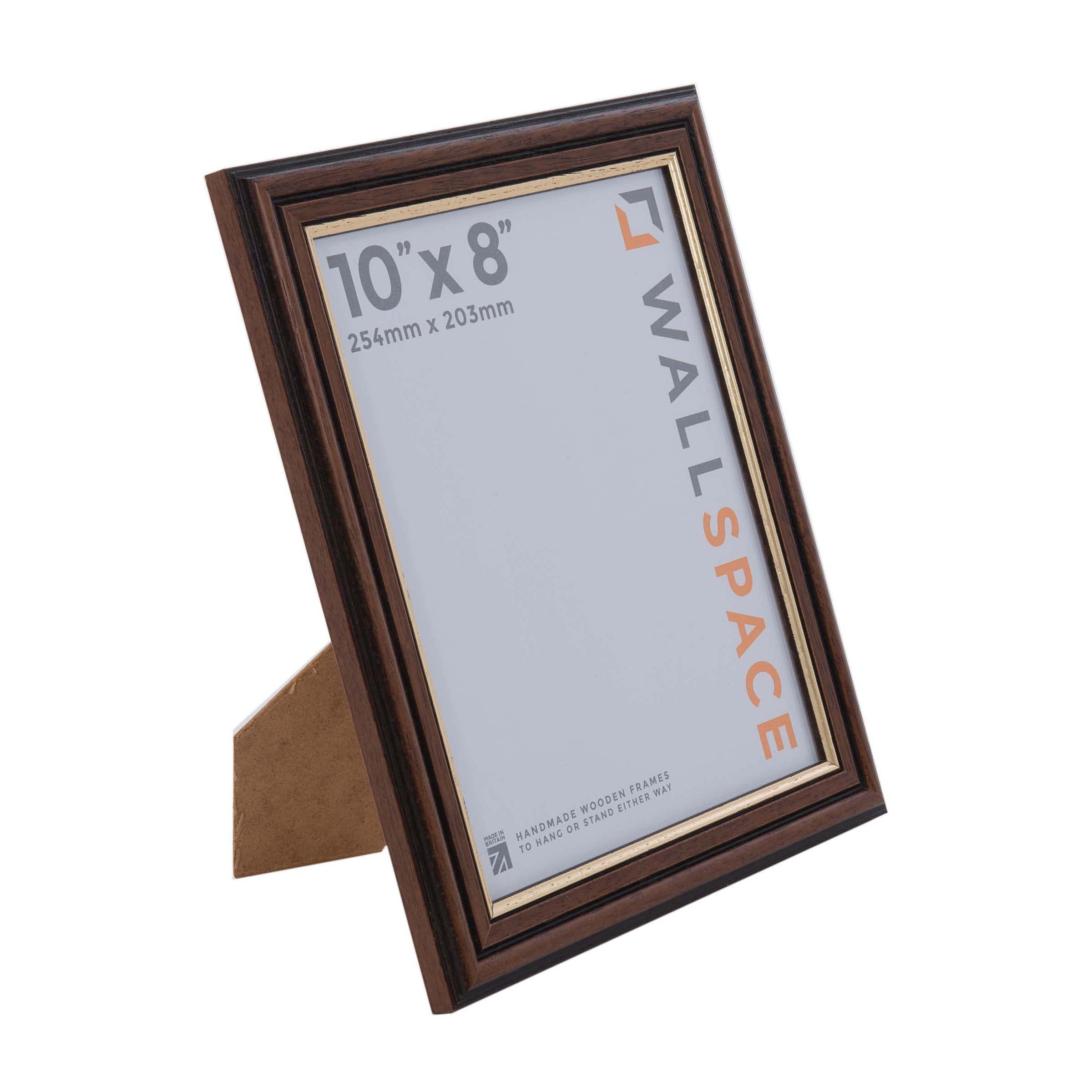 Wall Space Traditional 10x8 Mahogany Picture Frame - Brown and Gold Line 10 x 8 inches | REAL GLASS — image 1
