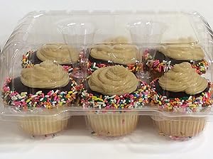 Clear Cupcake Boxes plastic containers 4" High for high toppinges- Holds 6 Cupcakes Each- 12/Pack