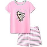 Cozchique Summer Pajamas for Girls – Stripe & Glittering Heart PJS Pal Cute Jammies Set Big Kids Size 4T-18