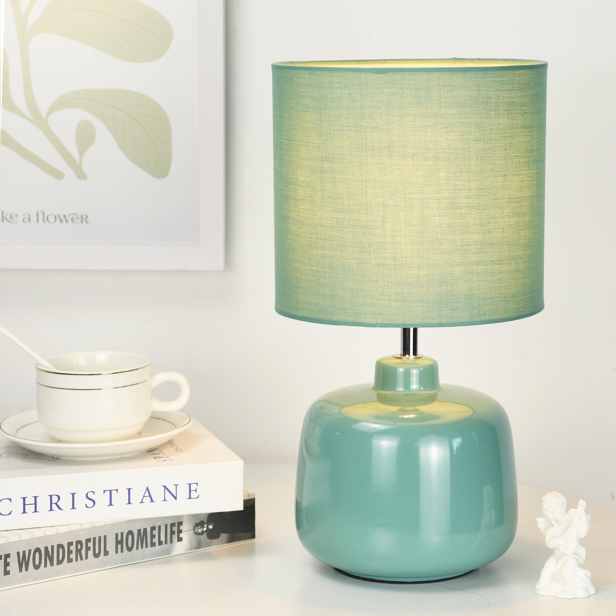 Photo 1 of Lampwell Oslo Small Table Lamp for Living Room as Bedside Table Lamp for Bedroom,Modern Ceramic Table Lamp,Kids Table Lamp,Night Table Lamp,?7.09×H12.99IN,Bulb Excluded,Green Table Lamp